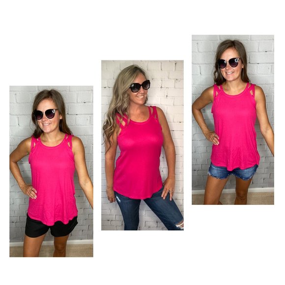 Fuchsia Criss Cross Strapped Tank NWT - Picture 2 of 2